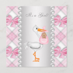 Pink Stork African American Baby Girl Shower Einladung