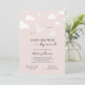 Pink Stork Baby Dusche by Mail Einladung (Stehend Vorderseite)