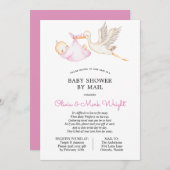 Pink Stork Baby Dusche by Mail Einladung (Vorne/Hinten)