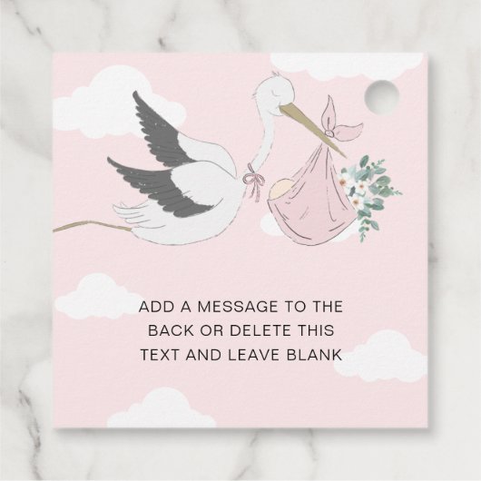 Pink Stork Baby Dusche Danke Geschenkanhänger (Rückseite)