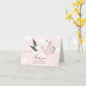 Pink Stork Baby Dusche Danke Karte (Gelbe Blume)