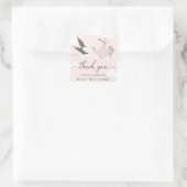 Pink Stork Baby Dusche Danke Quadratischer Aufkleber (Tasche)