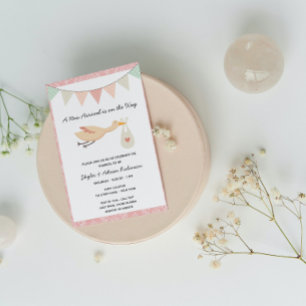 Pink Stork Baby Dusche Einladung