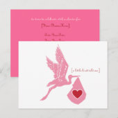 Pink Stork Baby Dusche Einladung Postkarte (Vorne/Hinten)