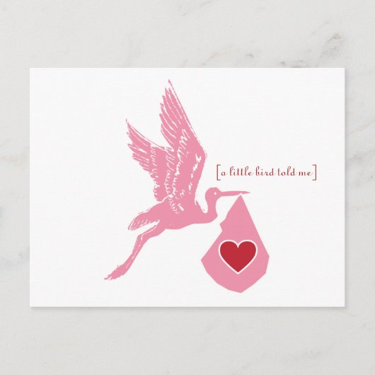 Pink Stork Baby Dusche Einladung Postkarte (Vorderseite)