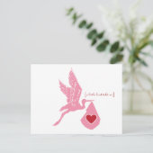 Pink Stork Baby Dusche Einladung Postkarte (Stehend Vorderseite)
