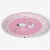 Pink Stork Baby Dusche Pappteller (Schrägansicht)
