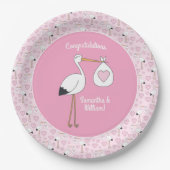 Pink Stork Baby Dusche Pappteller (Vorderseite)