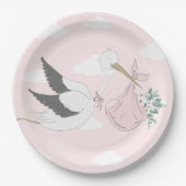 Pink Stork Baby Dusche Pappteller (Vorderseite)