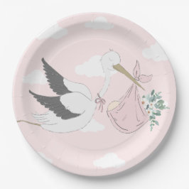 Pink Stork Baby Dusche Pappteller