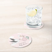 Pink Stork Baby Dusche Runder Pappuntersetzer (Vor Ort)