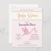 Pink Stork Baby Girl Babydusche Einladungspostkarte (Vorne/Hinten)