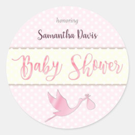 Pink Stork Baby Girl Babydusche Runder Aufkleber