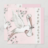Pink Stork Baby Girl Dusche Einladung (Vorne/Hinten)