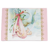 Pink Stork Baby Girl Große Geschenktüte (Vorderseite)