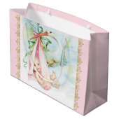 Pink Stork Baby Girl Große Geschenktüte (Rückseite Schrägansicht)