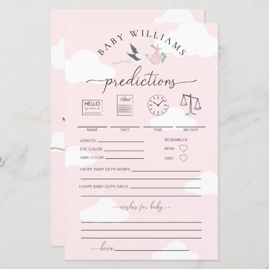 Pink Stork Baby Predictions Game (Vorne/Hinten)