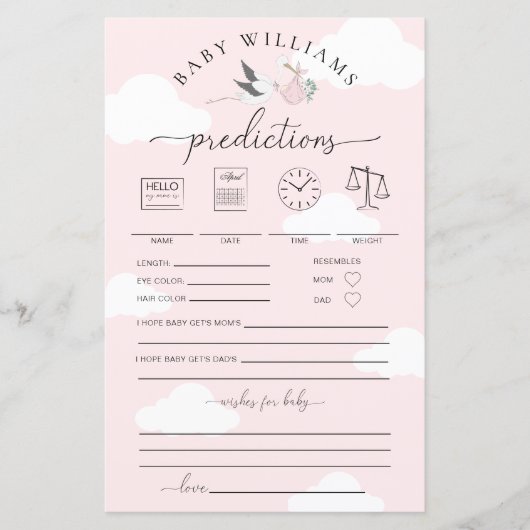 Pink Stork Baby Predictions Game (Vorderseite)