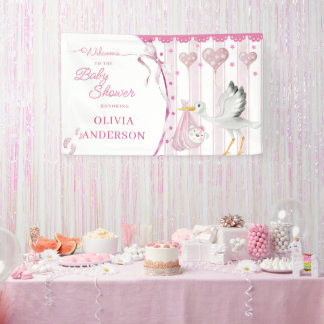 Pink Stork Baby Shower Cute Custom Banner