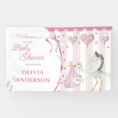 Pink Stork Baby Shower Cute Custom Banner (Horizontal)