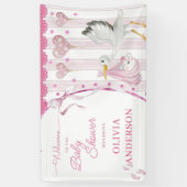 Pink Stork Baby Shower Cute Custom Banner (Vertikal)