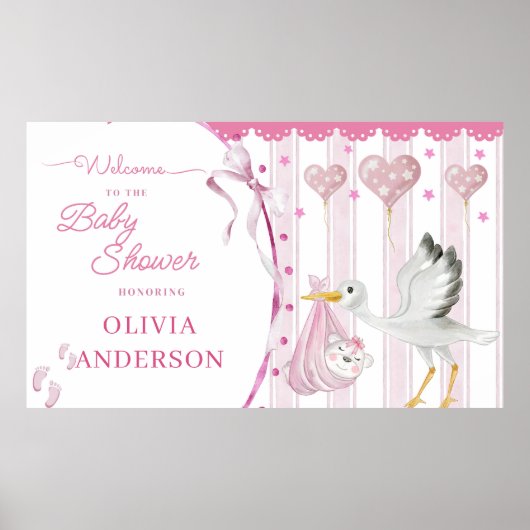 Pink Stork Baby Shower Cute Custom Poster (Vorne)