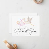 Pink Stork Babydusche Vielen Dank. Mitteilungskarte (Vorderseite/Rückseite Beispiel)
