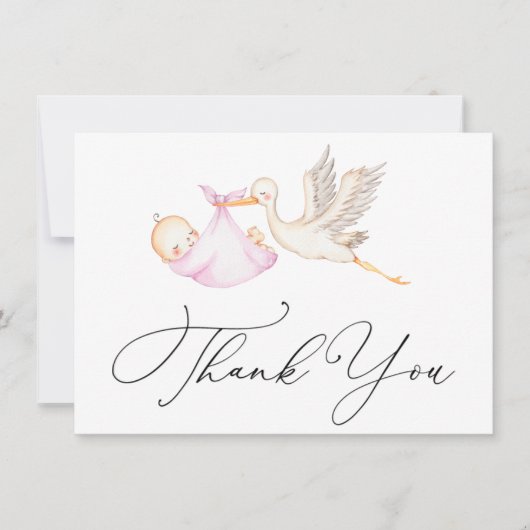 Pink Stork Babydusche Vielen Dank. Mitteilungskarte (Vorderseite)
