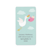 Pink Stork Bundle Baby Dusche Rücksendeadresse Adressaufkleber (Vorne)