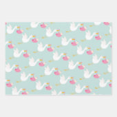 Pink Stork Girl Babydusche Geschenkpapier Set (Vorderseite)