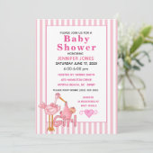 Pink Stork mit Baby Bundle Baby Dusche Einladung (Stehend Vorderseite)