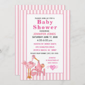 Pink Stork mit Baby Bundle Baby Dusche Einladung (Vorne/Hinten)