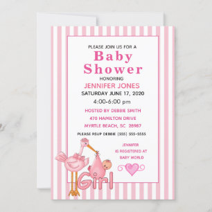 Pink Stork mit Baby Bundle Baby Dusche Einladung