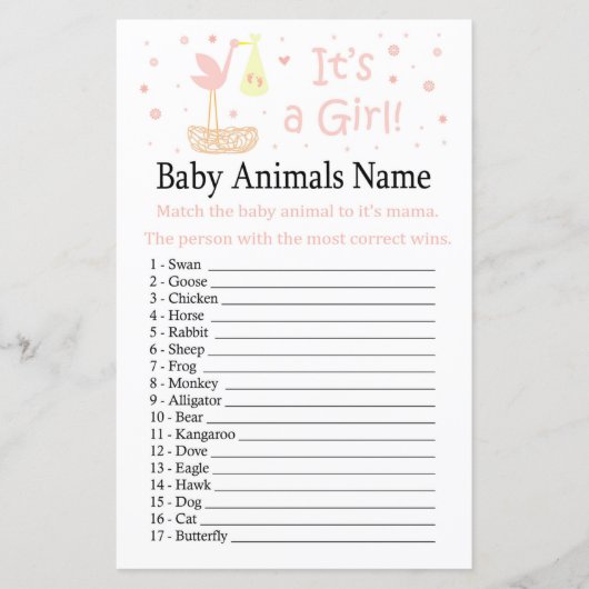 Pink Stork Nest Baby Animes Name Spiel (Vorderseite)