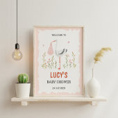 Pink Stork Watercolor Kinderdusche Poster