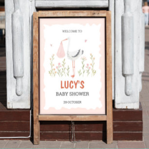 Pink Stork Watercolor Kinderdusche Poster