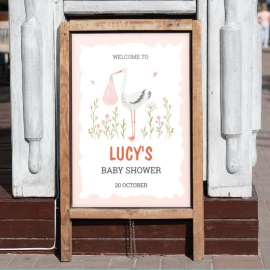 Pink Stork Watercolor Kinderdusche Poster