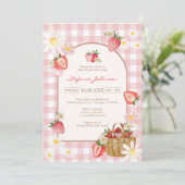 Pink Strawberry Baby Shower Invitation Einladung (Stehend Vorderseite)