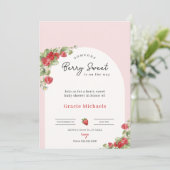 Pink Strawberry Baby Shower Invitation Einladung (Stehend Vorderseite)