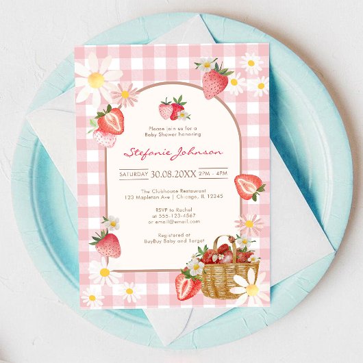 Pink Strawberry Baby Shower Invitation Einladung