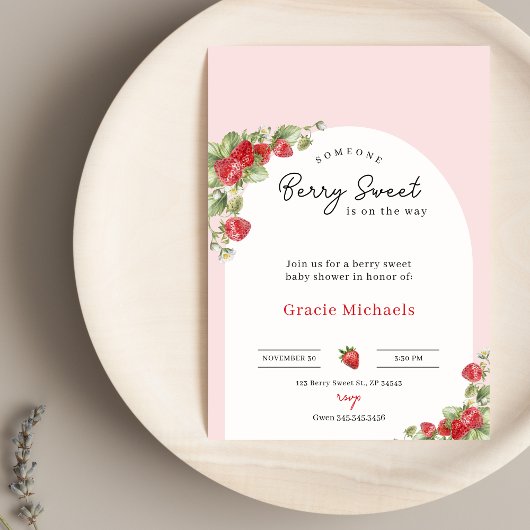 Pink Strawberry Baby Shower Invitation Einladung