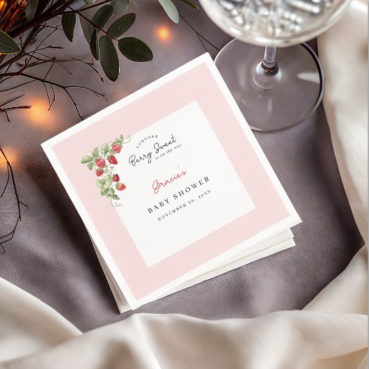 Pink Strawberry Baby Shower Napkin Serviette