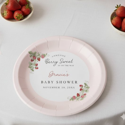 Pink Strawberry Baby Shower Pappteller