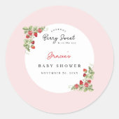Pink Strawberry Baby Shower Runder Aufkleber (Vorderseite)