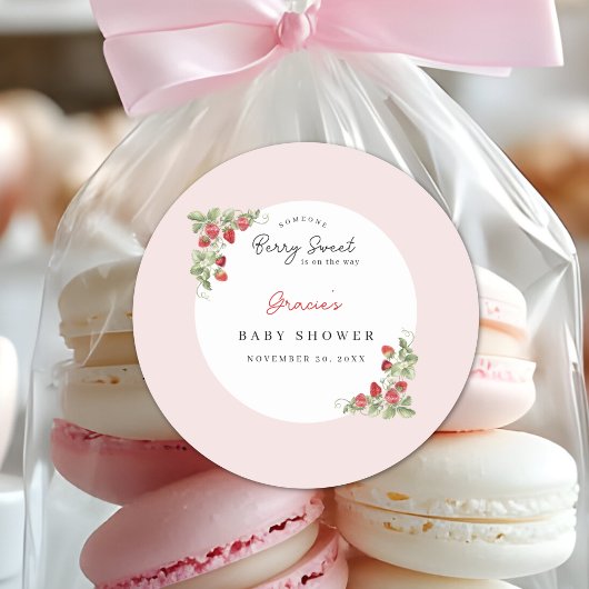Pink Strawberry Baby Shower Runder Aufkleber