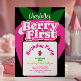 Pink Strawberry Berry First Birthday 1st Birthday  Einladung