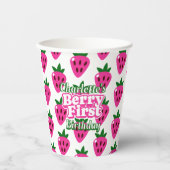 Pink Strawberry Berry First Birthday  Pappbecher (Vorderseite)