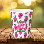Pink Strawberry Berry First Birthday  Pappbecher