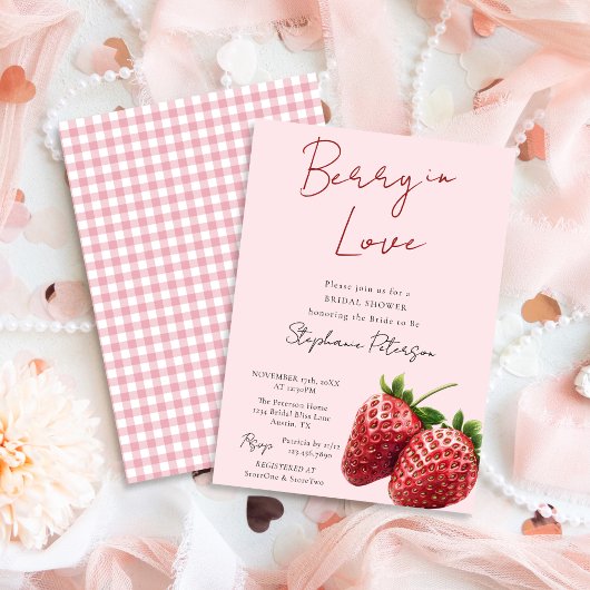 Pink Strawberry Berry In Love Bridal Shower Einladung