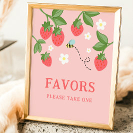 Pink Strawberry Berry Sweet Birthday Party Sign Poster